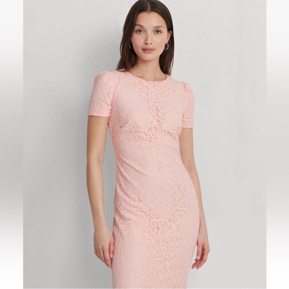 Ralph Lauren Lace Puff-Sleeve Cocktail Dress